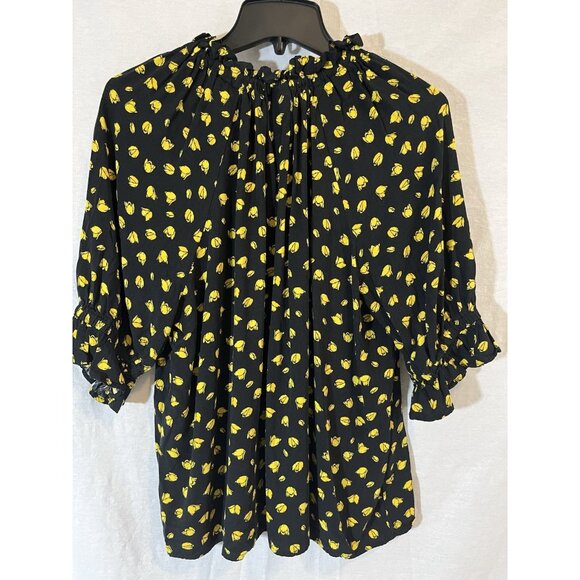 Who What Wear Women's XL Rayon Black With Yellow Tulips Blouse - Picture 5 of 8